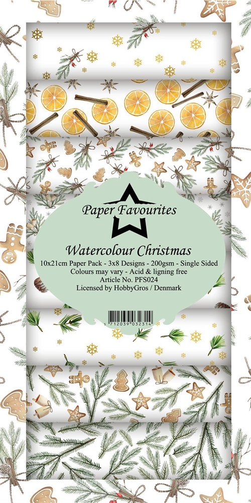 Paper Favourites Slimcard Watercolour christmas 3x8 design 10x21cm 200g
